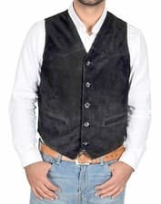 Image of REAL Suede Waistcoat For Mens Classic Style Soft BLACK Suede Leather Vest Gilet