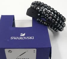 Image of BEAUTIFUL NEW SWAROVSKI WOMENS SLAKE BRACELET SUEDE & CRYSTAL BLACK BOXED