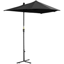 Image of Outsunny 2m Half Garden Parasol Market Umbrella w/ Crank Handle, Black