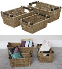 Image of JVL 3 Set Storage Baskets Seagrass Rectangular Storage Baskets 15-411 Storage