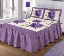 Image of Floral Bedspread Set with Pillow Shames Frill 23" deep. or Curtains ROSLEEN