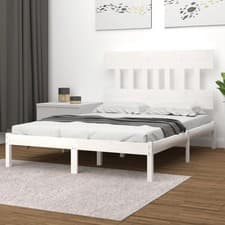 Image of WALPLUS White Solid Wood Bed Frame Without Mattress 200x200 cm Super King