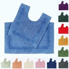 Image of 100% Cotton Luxury Reversible 2-Pc Bath & Pedestal Mat Set Thick, Soft, Non-Slip