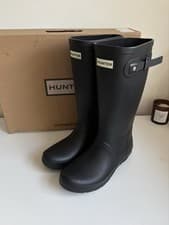 Image of Hunter Wellington Boos Waterproof Size 4 Black White Brand New With Box