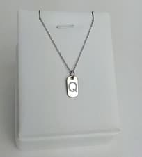 Image of 925 Silver Solid Initial Alphabets (Q) Necklace Sterling Silver 18"