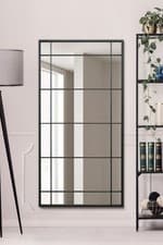 Image of MirrorOutlet Large Black Metal Framed Wall Leaner Mirror - 63" X 31" 160x80cm