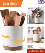Image of Multi-functional Beige Utensil Holder with Elegant Relief - Ideal Gift for Cooks