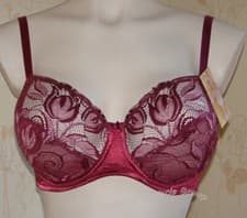 Image of Charnos Sensual SN002, Lace, Underwired, Semi-Sheer, Full Cup Bra, Wine Or Black