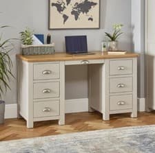 Image of Twin Pedestal Desk Cotswold Grey Painted Oak Large Home Office Furniture
