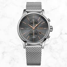 Image of Hugo Boss Jet HB1513440 Men's Chronograph Watch Grey Dial Mesh Stainless Steel