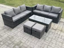 Image of Fimous Outdoor Rattan Garden Furniture Lounge Sofa Set With Oblong Coffee Table