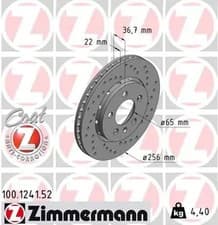 Image of 2x Brake disc Externally Vented 100.1241.52 ZIMMERMANN for VW AUDI SEAT SKODA