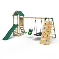 Image of Rebo Challenge Wooden Climbing Frame & Swings Slide & Climbing wall Sanford