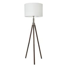 Image of Litecraft Colson Wooden Tripod Floor Lamp With Satin White Shade - Dark Wood