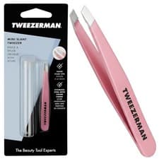 Image of Tweezerman Slant Tweezers Facial and Eyebrows Hair Plucker Mini Rose Pink Steel
