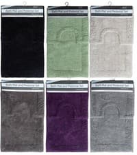 Image of 2 Piece Bath Mat and Pedestal Set with Coated Back 100% Cotton Pile