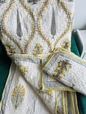 Image of Indian Hand Block Print Cotton Quilt: Floral super King Size Bedspread