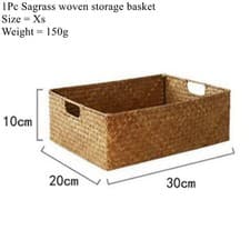 Image of Vintage Woven Seagrass Storage Basket Natural Rattan Style Home Organizer