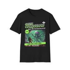 Image of Cosmic Conquerors Retro Space T-Shirt Sci-Fi Comic Style Graphic Tee