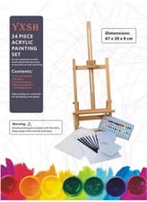Image of Acrylic Painting Box & Easel Set - 24 Pcs Adjustable Solid Wood Easel-NEW