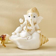 Image of Hindu God Lord Ganesha Sitting on Shell Statue Figurine Sculpture