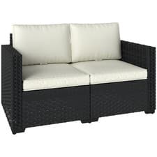 Image of Outsunny 2 Seater Rattan Garden Sofa with Deep Seat, Wide Arms, Black