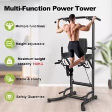 Image of Adjustable Power Tower Station 12-Level Pull Up Bar Home Gym Strength Workout