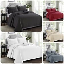 Image of Bedspread Luxury Quilted Satin Edge Eiderdown Comforter Bed Throw Bedding Set