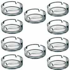 Image of Glass Ashtray Clear Round Cigarette Smoking Ash Tray Stackable Home Pub Garden