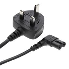 Image of Power Cord UK Plug to Right Angle Figure 8 Fig of 8 Lead Cable C7