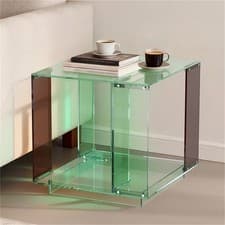 Image of Green-tinted Acrylic End Side Table Vinyl Record Player Stand with Open Storage