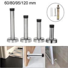 Image of Door Stop Wall Mounted Door Stopper Satin Stainless Steel Chrome Rubber Stops UK