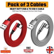 Image of 90 DEGREE Right Angle USB Type C Fast Data Sync Charger Charging Cable Lead Wire