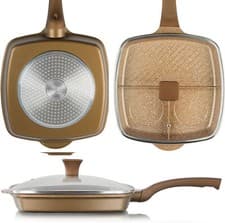 Image of Tower 3-in-1 Cast Grill Pan with Easy Clean Non-Stick Ceramic Coating 28 cm Gold