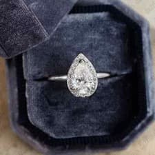 Image of 2.14 TCW Pear Cut Moissanite Halo Purpose Engagement Ring 14K White Gold Plated