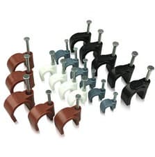 Image of Round White & Black Cable Clips 5mm-12mm with Fixing Nails - Packs of 10-100-400