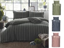 Image of Modern Appletree Delta Striped Tassel Soft Relaxed Cotton Duvet Quilt Cover Set
