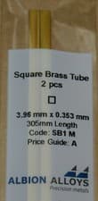 Image of ALBION ALLOYS SB1M SQUARE BRASS TUBE 3.96mm x 3.96mm x 3.2mm x 305mm 2 pieces