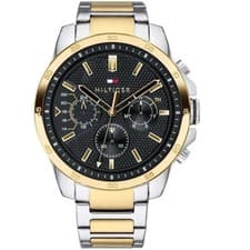 Image of NEW TOMMY HILFIGER TWO TONE STRAP & BLACK DIAL TH1791559 GENUINE MENS WATCH 46MM