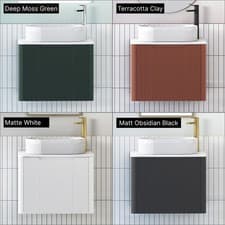 Image of 600mm Bathroom Fluted Wall Hung 1 Drawer Worktop Vanity Unit Countertop Basin