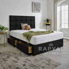 Image of PLUSH DIVAN BED SET WITH MEMORY MATTRESS AND HEADBOARD 3FT 4FT 4FT6 5FT 6FT