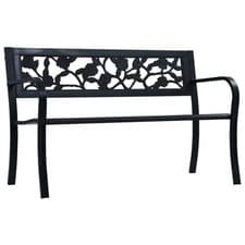 Image of WALPLUS Garden Bench Black Steel Outdoor Seat 125 cm Durable