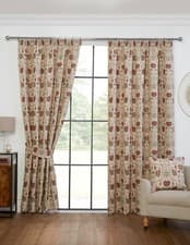 Image of Sundour Aylesbury Floral Ready Made Lined 3" Pencil Pleat Curtains Pair Natural