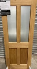 Image of NEW PRE-FINISHED OAK VENEER 4 PANEL CLEAR GLAZED DOORS 1981mm X 762mm X 35mM