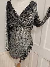 Image of Beautiful BIBA Irri Sequins Party Dress Silver Women Size UK 10 RRP £199 *FAULT*