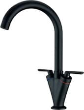 Image of Black Kitchen Sink Tap, Mono Bloc Double Lever High Swan Swivel Neck Mixer Taps