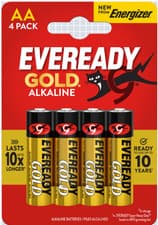 Image of Eveready AA Alkaline Gold Batteries 4 Pack Long Lasting Power for Household Use