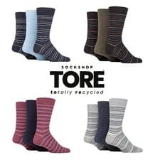 Image of Men's Striped Socks Cotton 100% Recycled SOCKSHOP TORE Many Colours- 3 Pair Pack