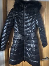 Image of Barbour Padded Belted Long Jacket - Size 10 - Black - New Without Tags