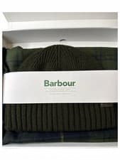 Image of BARBOUR Mens Carlton Fleck Beanie Hat and Scarf Gift Set Olive Green Brand New
